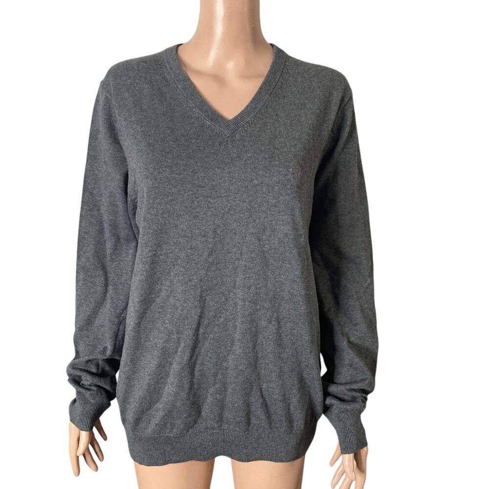 Vintage Izod Sweater Mens Medium Gray Vneck Pullover